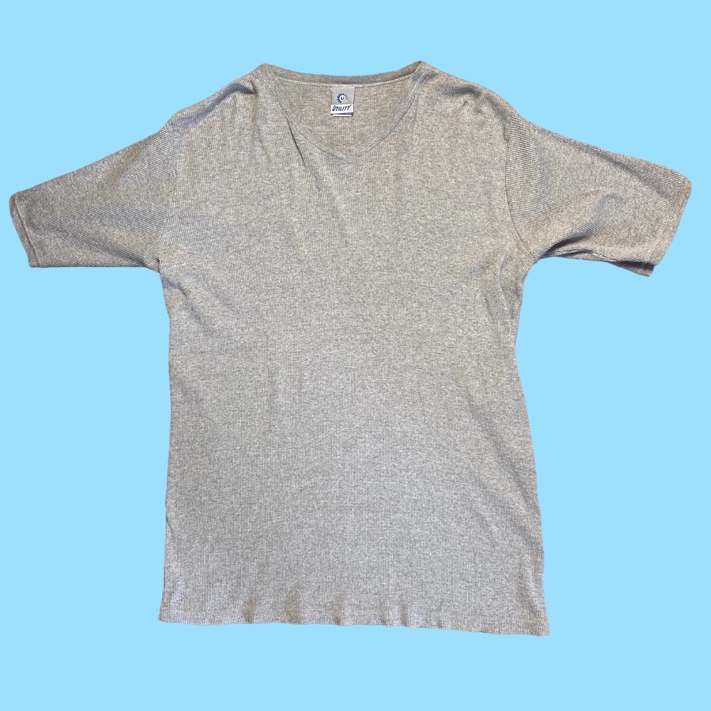 Vintage Grey Ribbed V Neck T Shirt